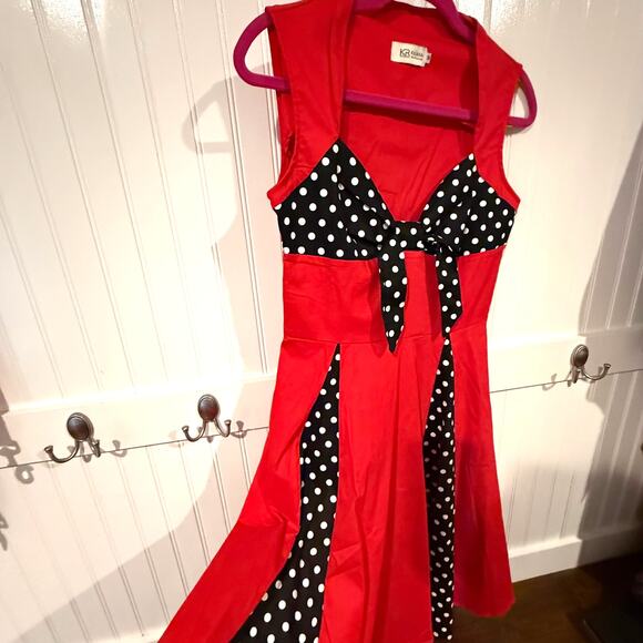 KillReal Rockabilly 50s Pinup Red Black Polka Dot Dress Size Medium - Picture 2 of 6